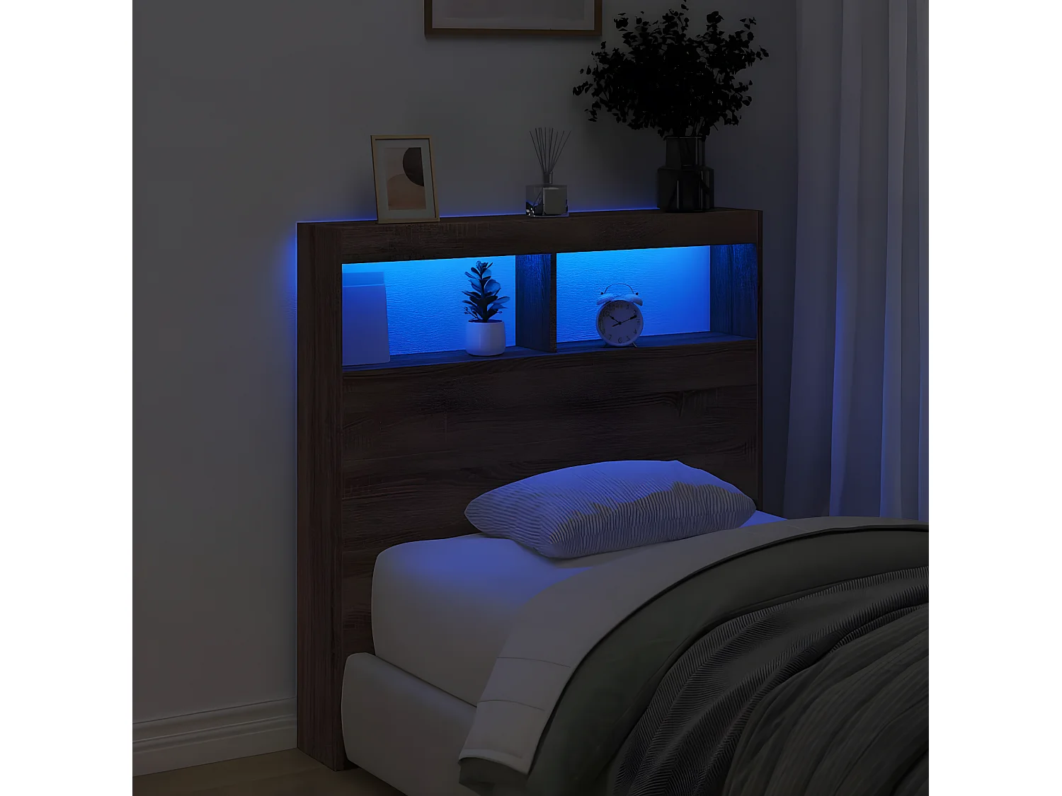 Armoire tête de lit avec LED chêne marron 100x17x102 cm