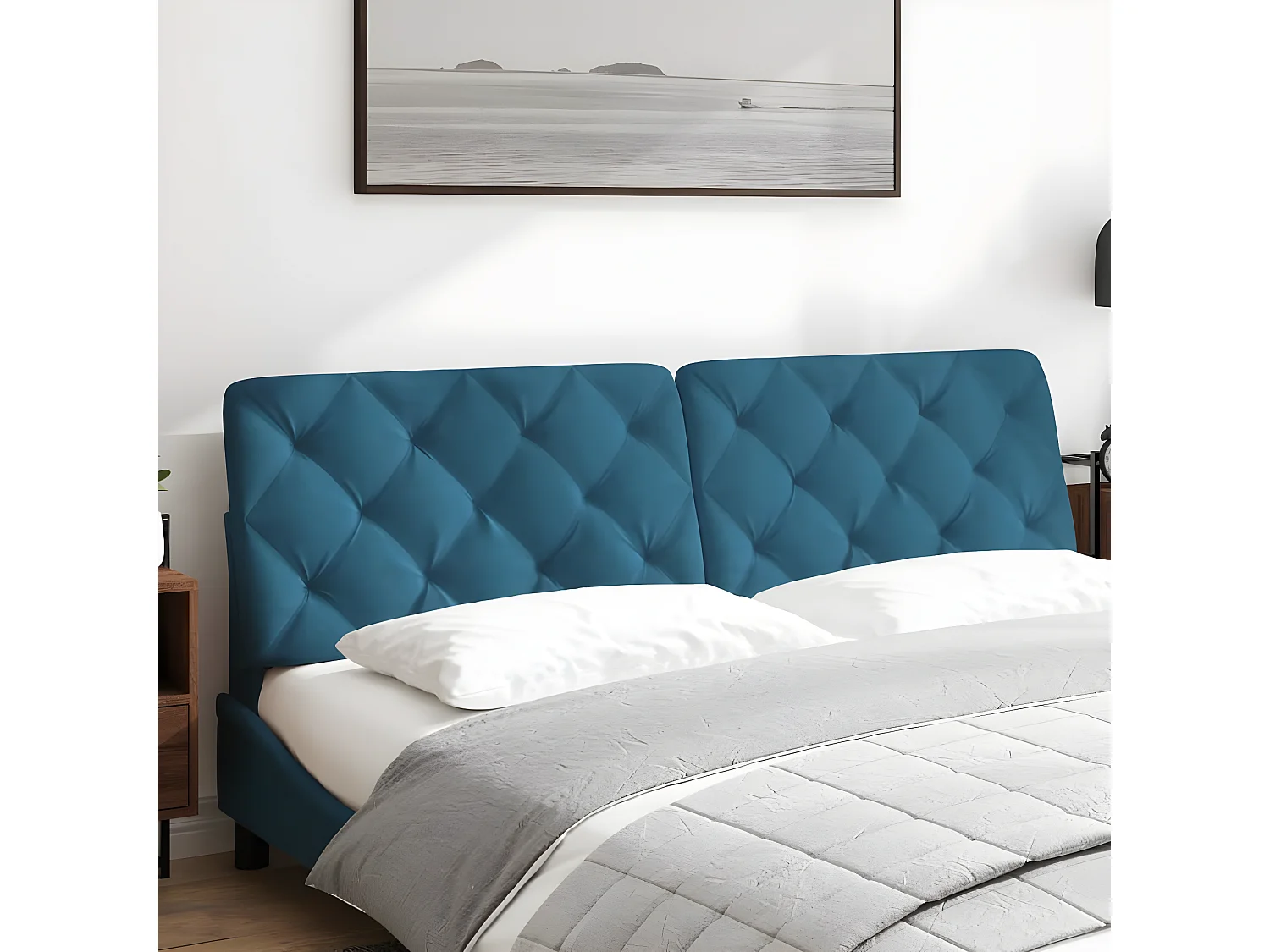 Coussin de tête de lit bleu 180 cm velours