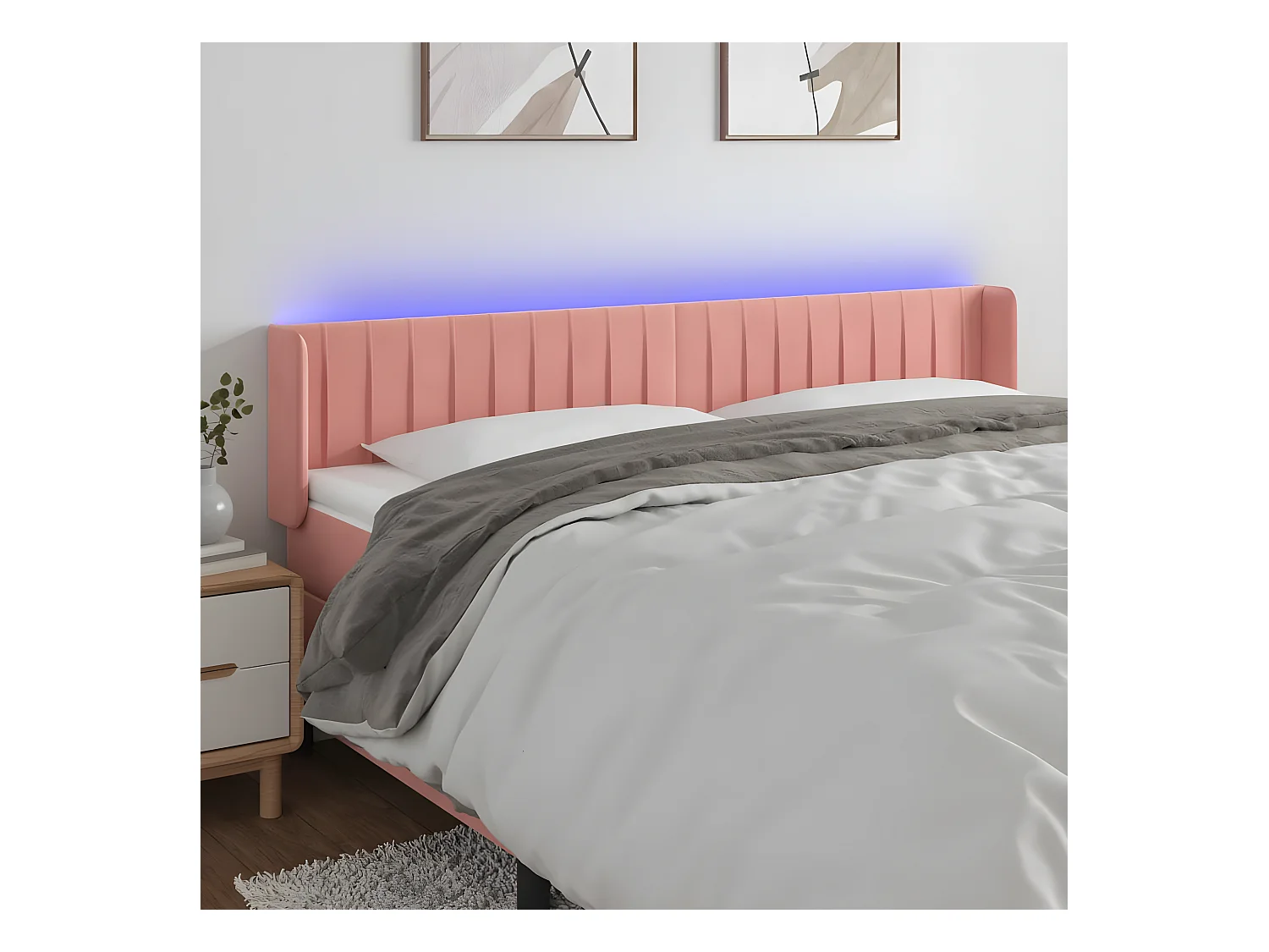Hoofdbord LED 183x16x78/88 cm fluweel roze