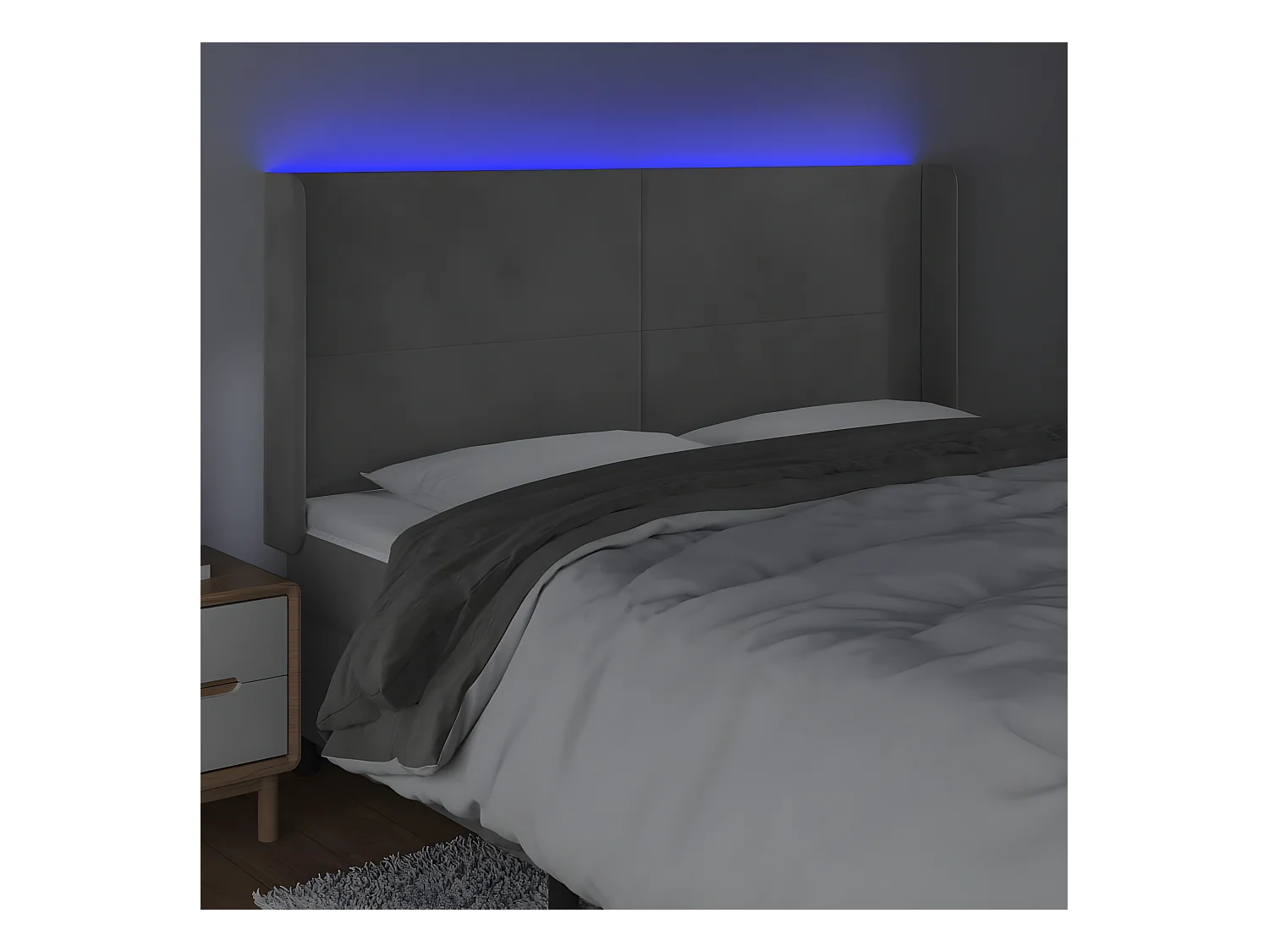 Tête de lit à LED Gris clair 163x16x118/128 cm Velours
