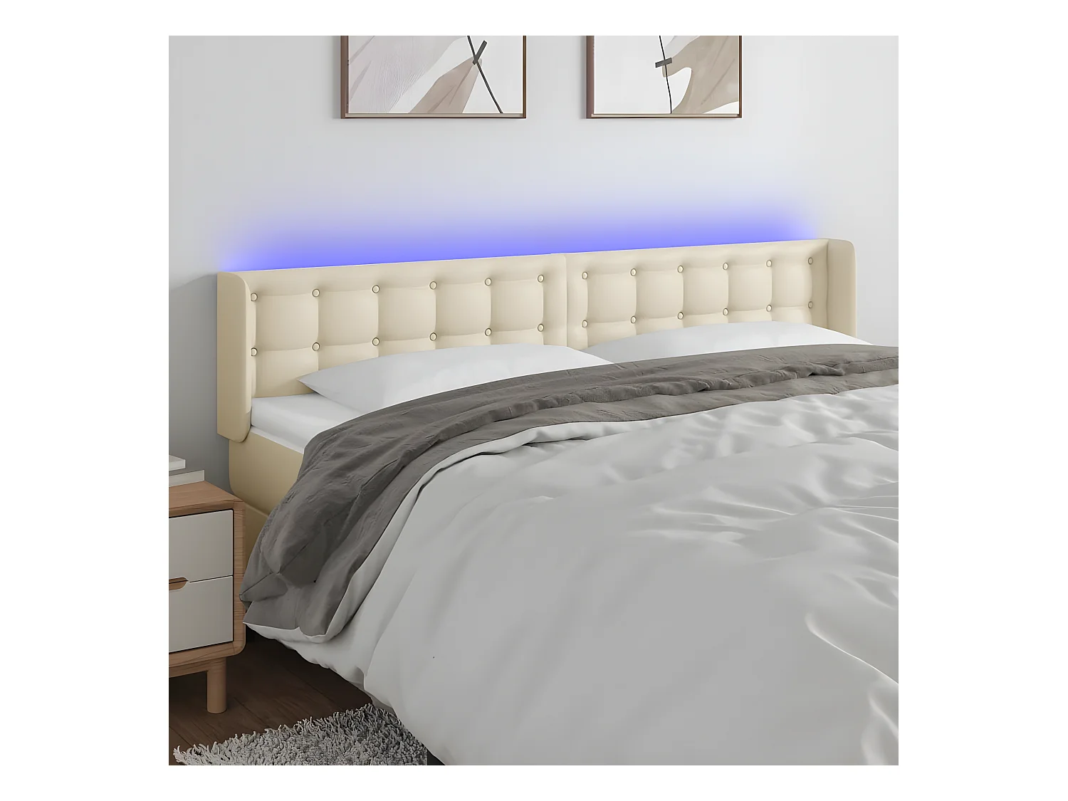 Cabecero con LED cuero sintético crema 203x16x78/88 cm