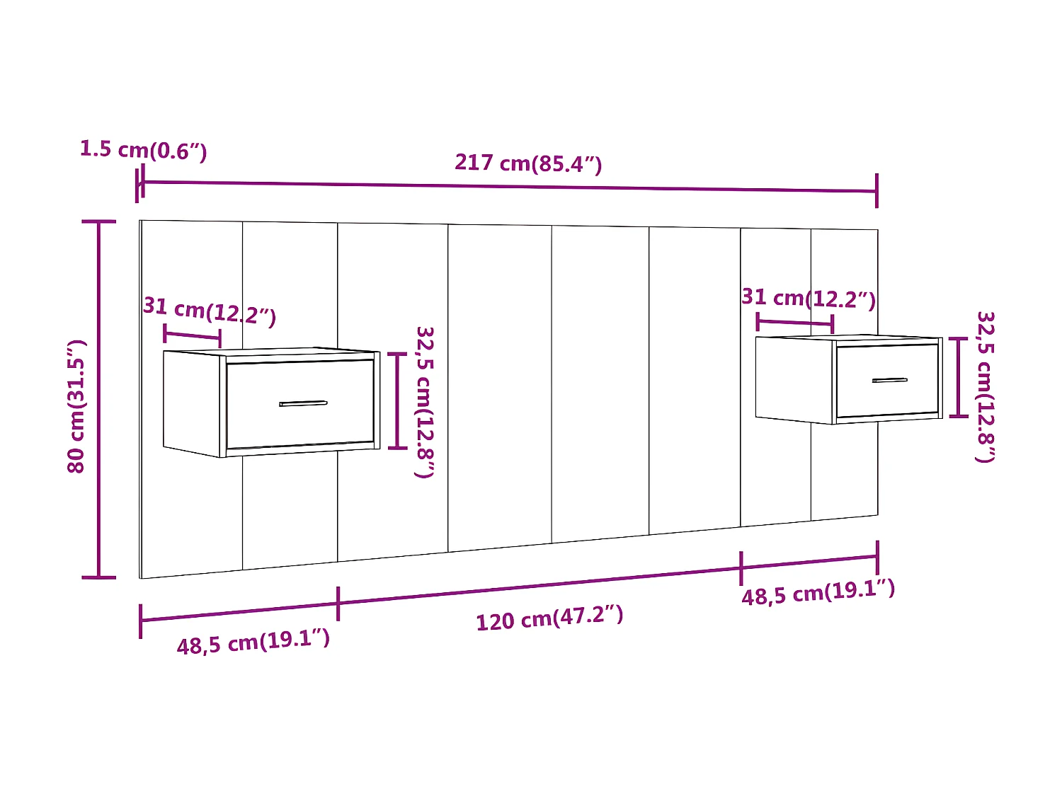 Tête de lit avec armoires Chêne fumé Bois d'ingénierie