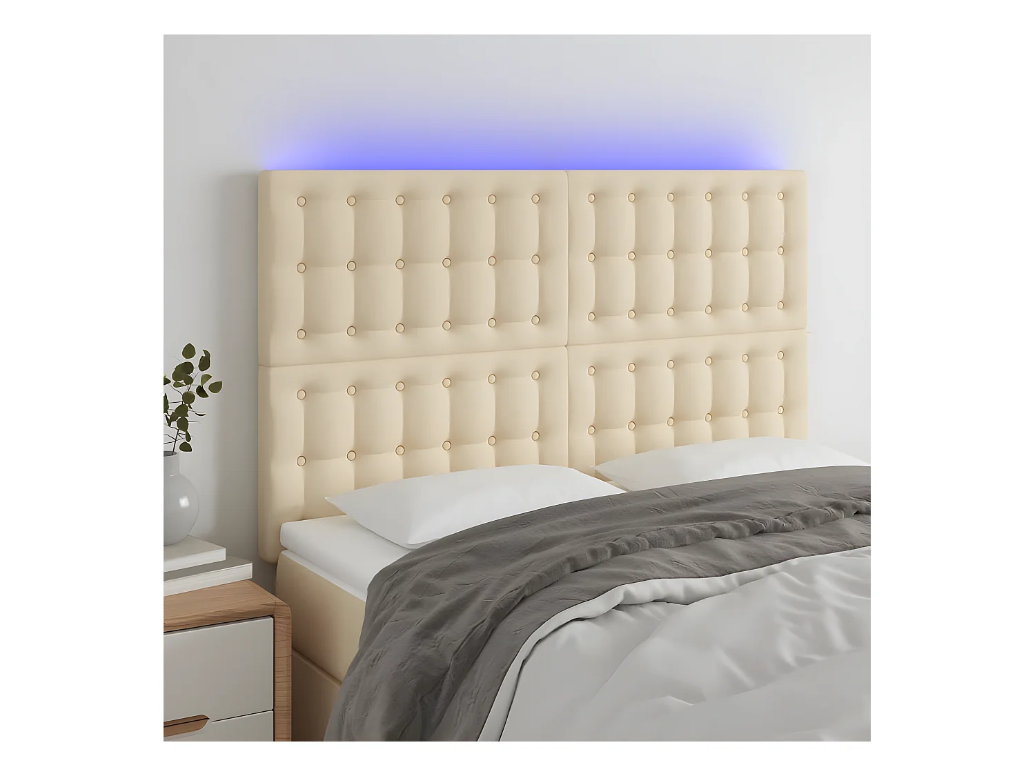 Tête de lit à LED Crème 144x5x118/128 cm Tissu