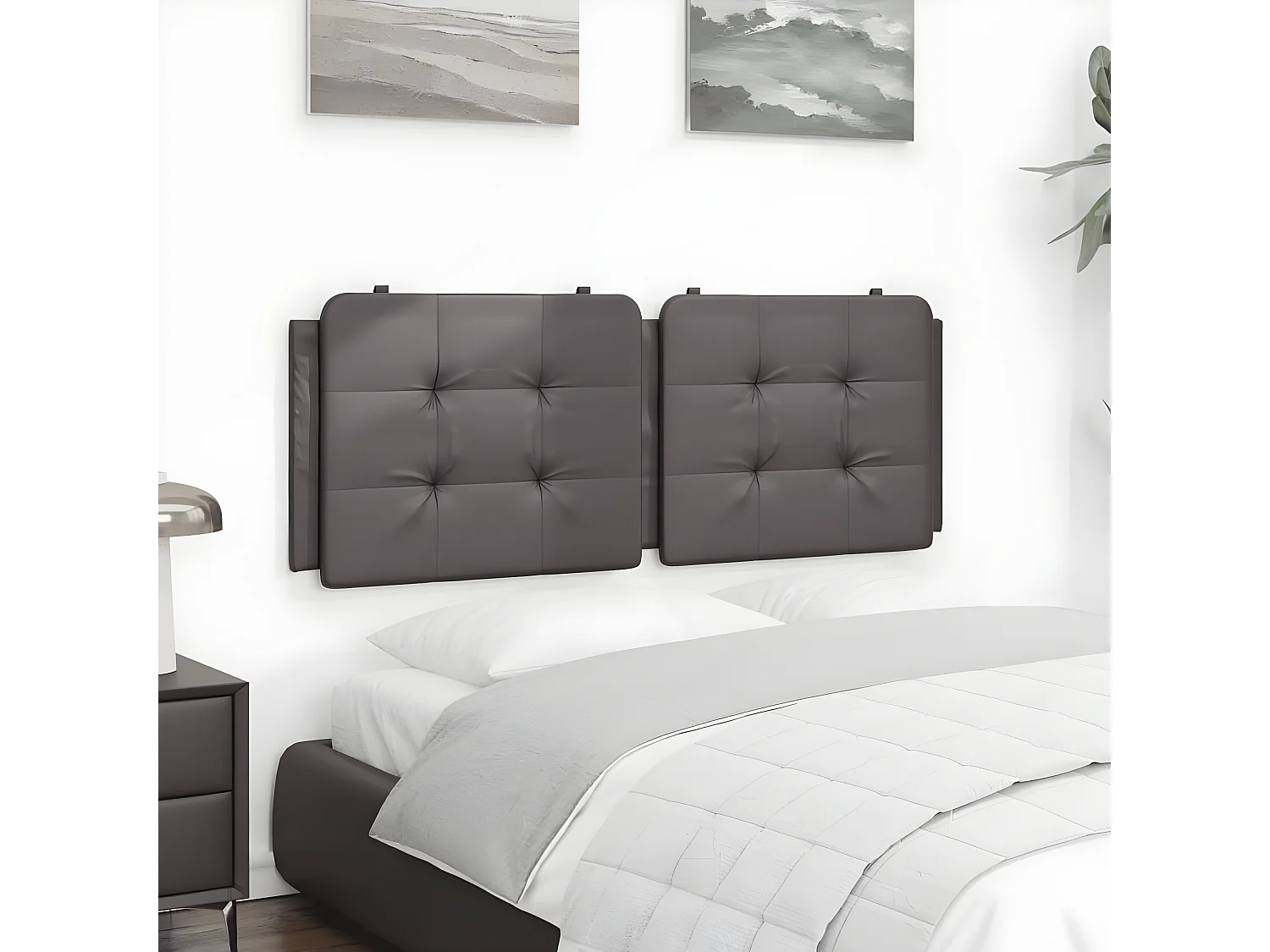 Coussin de tête de lit gris 120 cm similicuir
