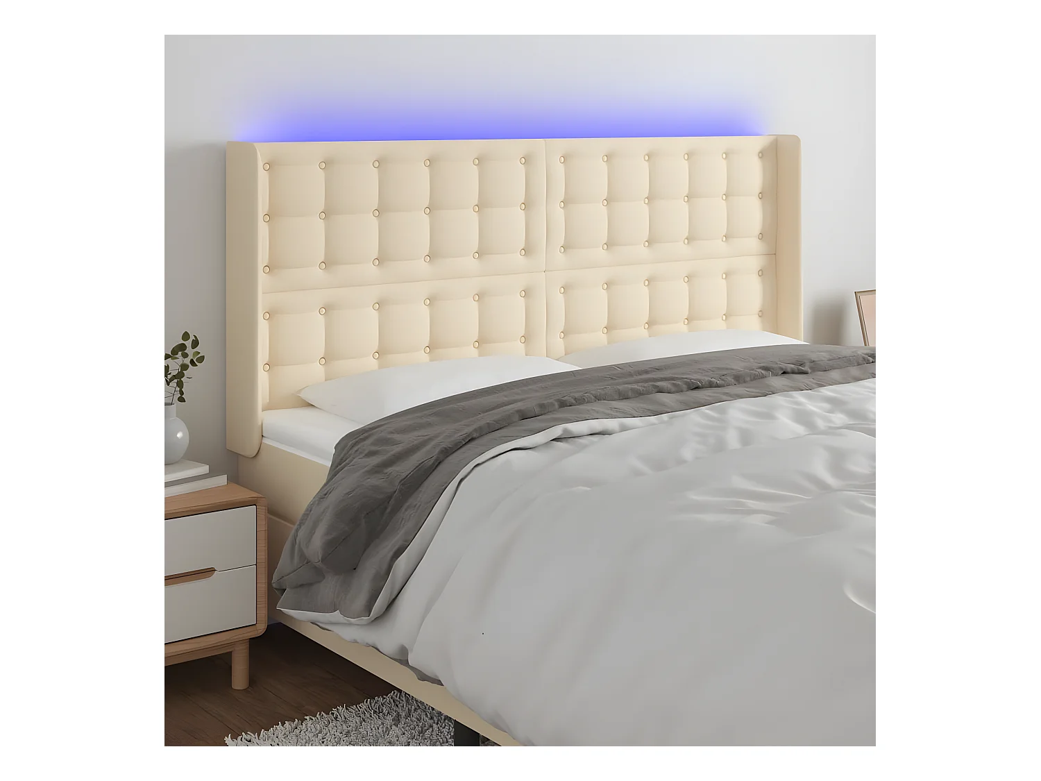 Tête de lit à LED Crème 163x16x118/128 cm Tissu
