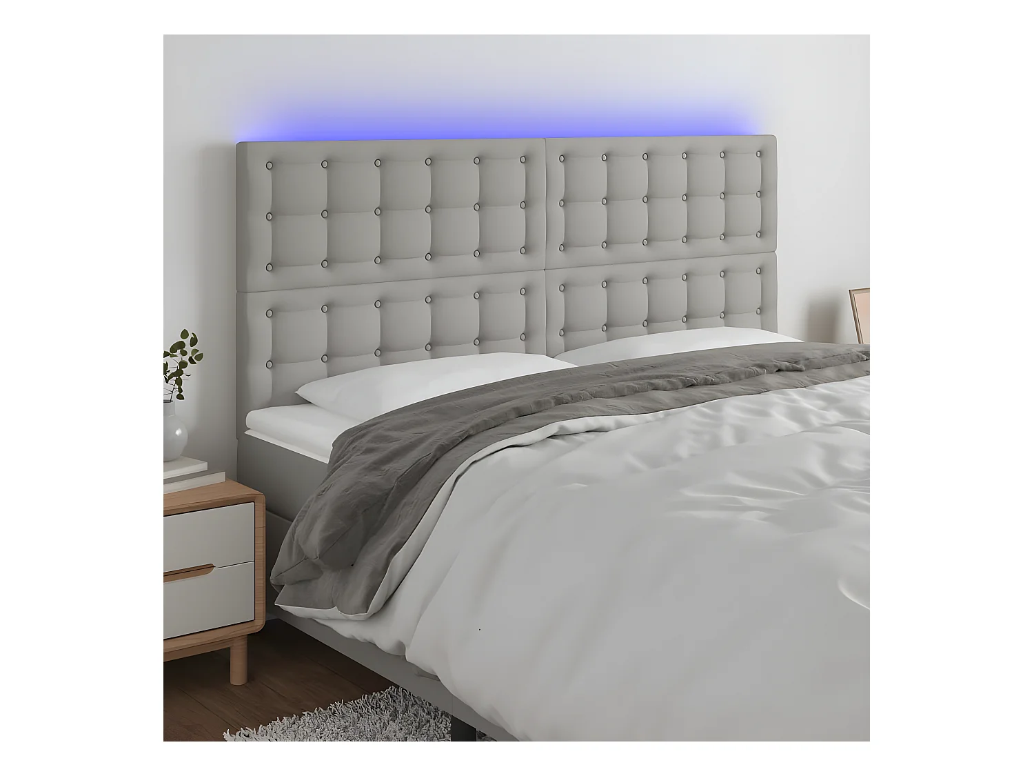 Tête de lit à LED Gris clair 180x5x118/128 cm Tissu