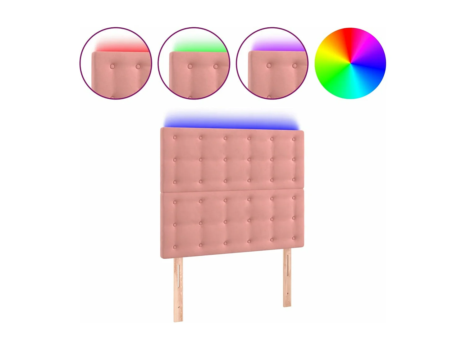 Cabecero con luces LED terciopelo rosa 80x5x118/128 cm