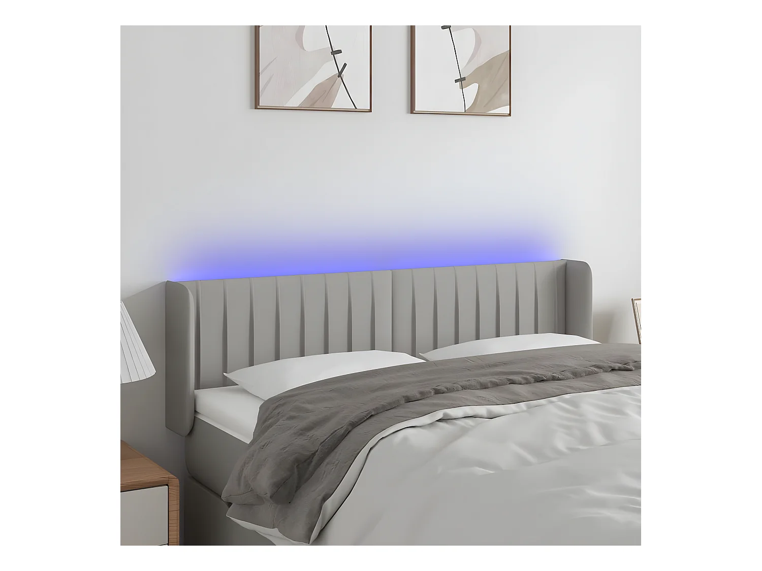 Tête de lit à LED Gris clair 147x16x78/88 cm Tissu