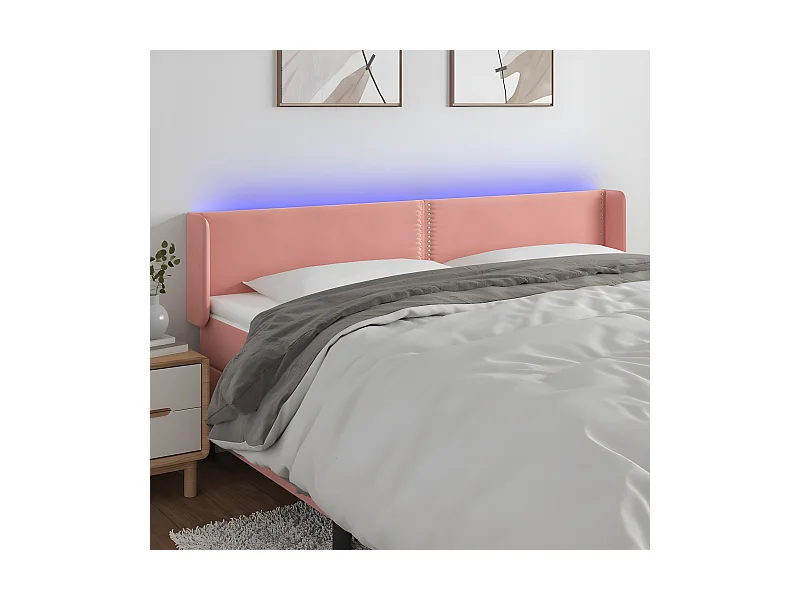 Cabeceira de cama c/ luzes LED veludo 163x16x78/88 cm rosa