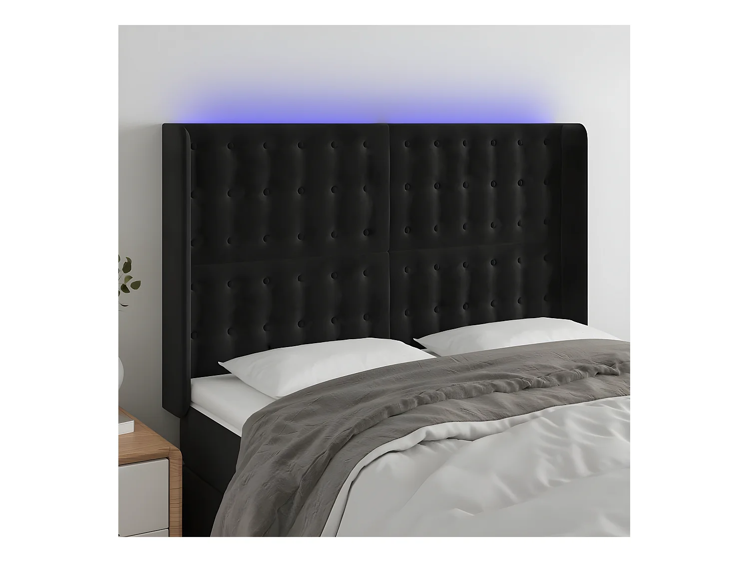 Tête de lit à LED Noir 147x16x118/128 cm Velours