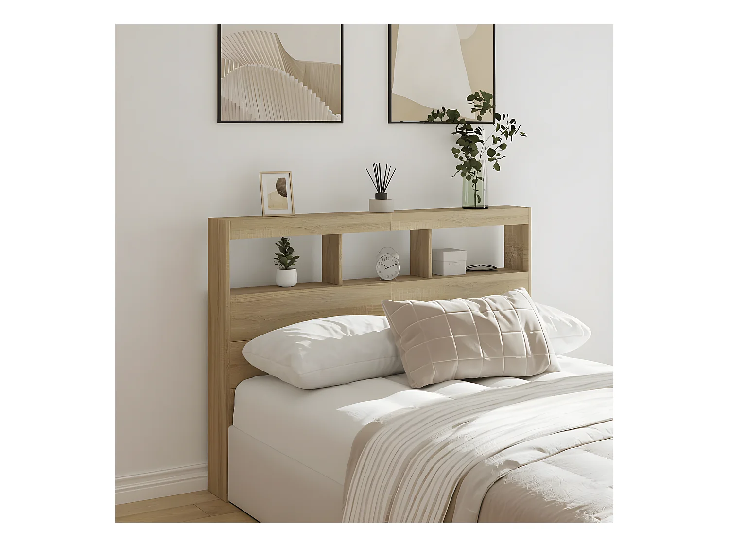 Cabecero de cama con LED roble Sonoma 140x17x102 cm