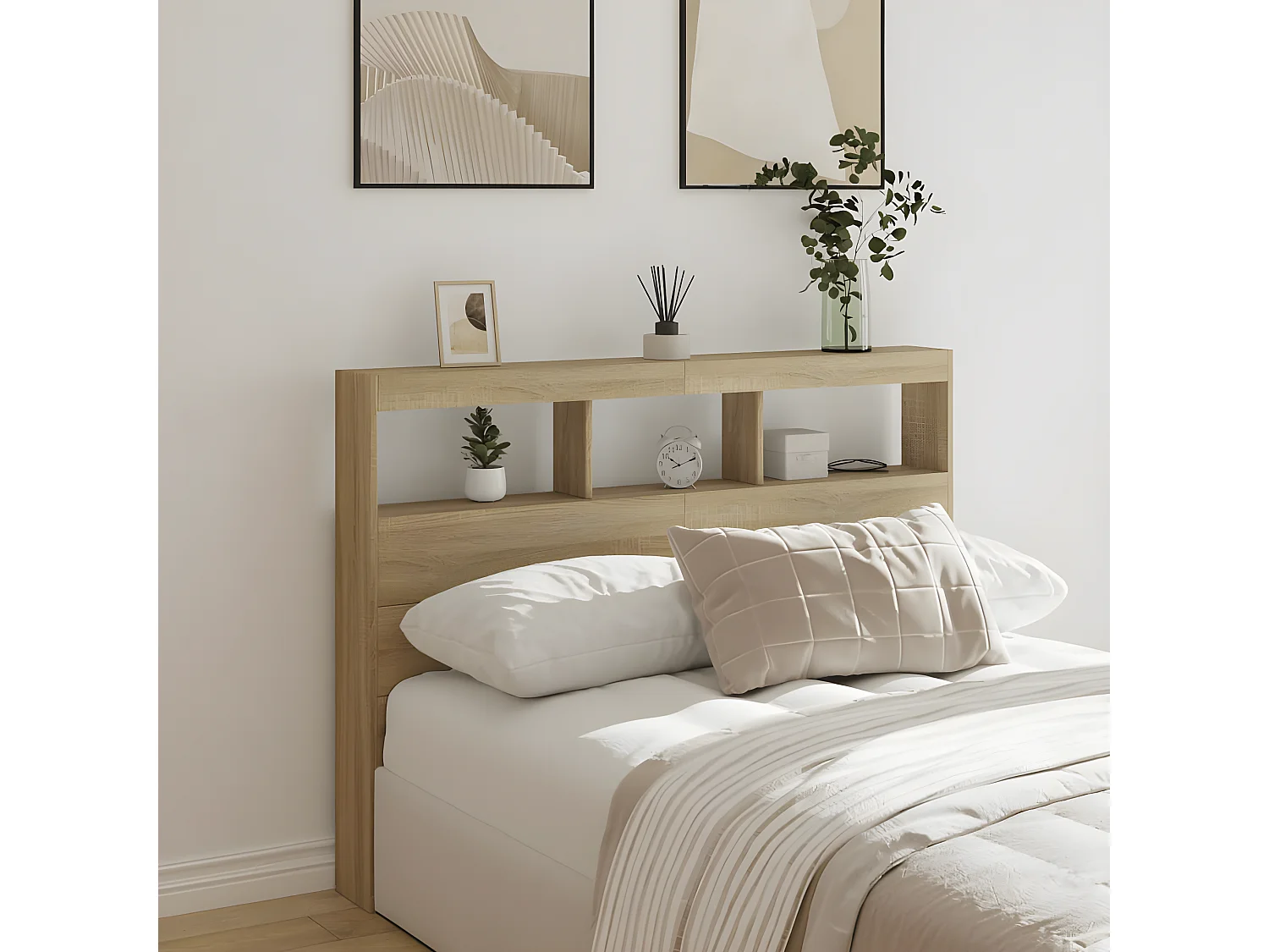 Armoire tête de lit avec LED chêne sonoma 140x17x102 cm