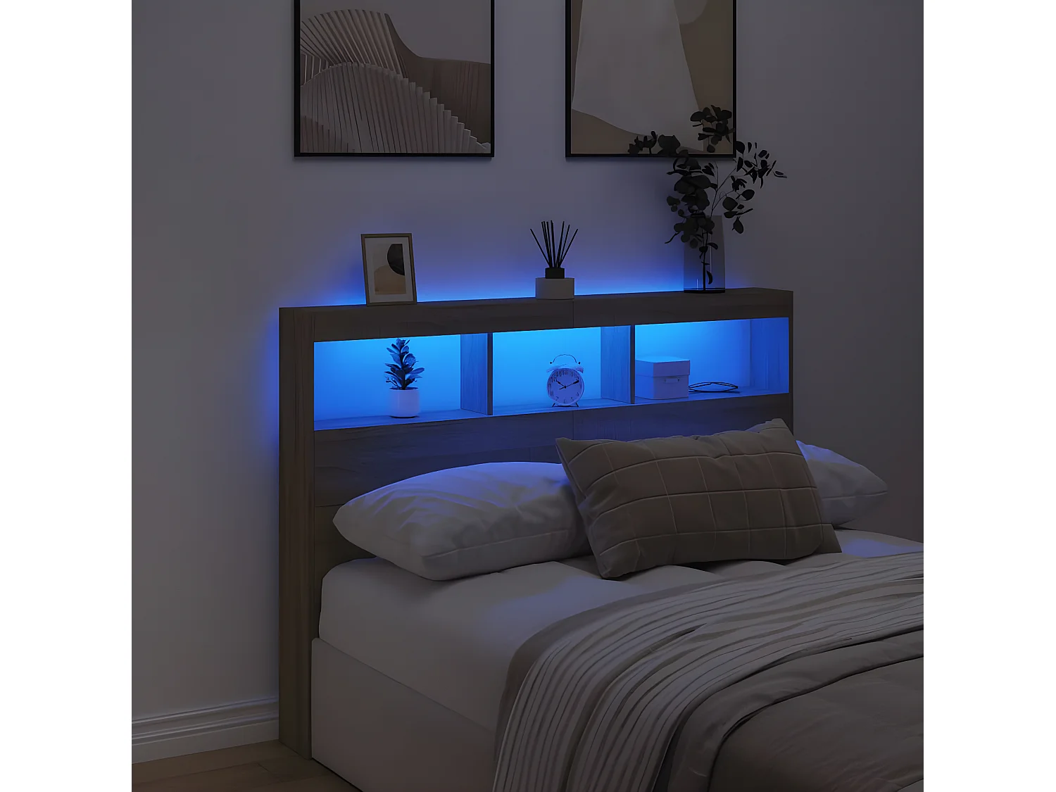 Armoire tête de lit avec LED chêne sonoma 140x17x102 cm