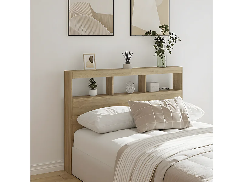 Armoire tête de lit avec LED chêne sonoma 140x17x102 cm