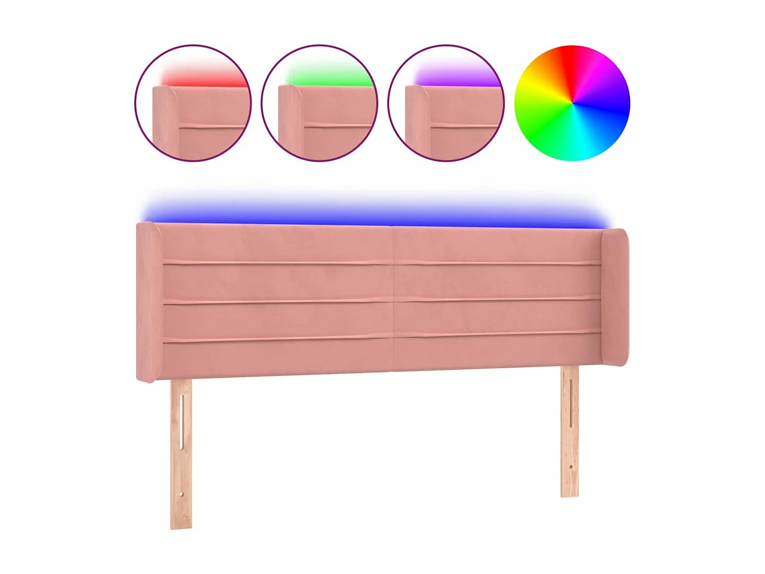 Cabeceira de cama c/ luzes LED veludo 147x16x78/88 cm rosa