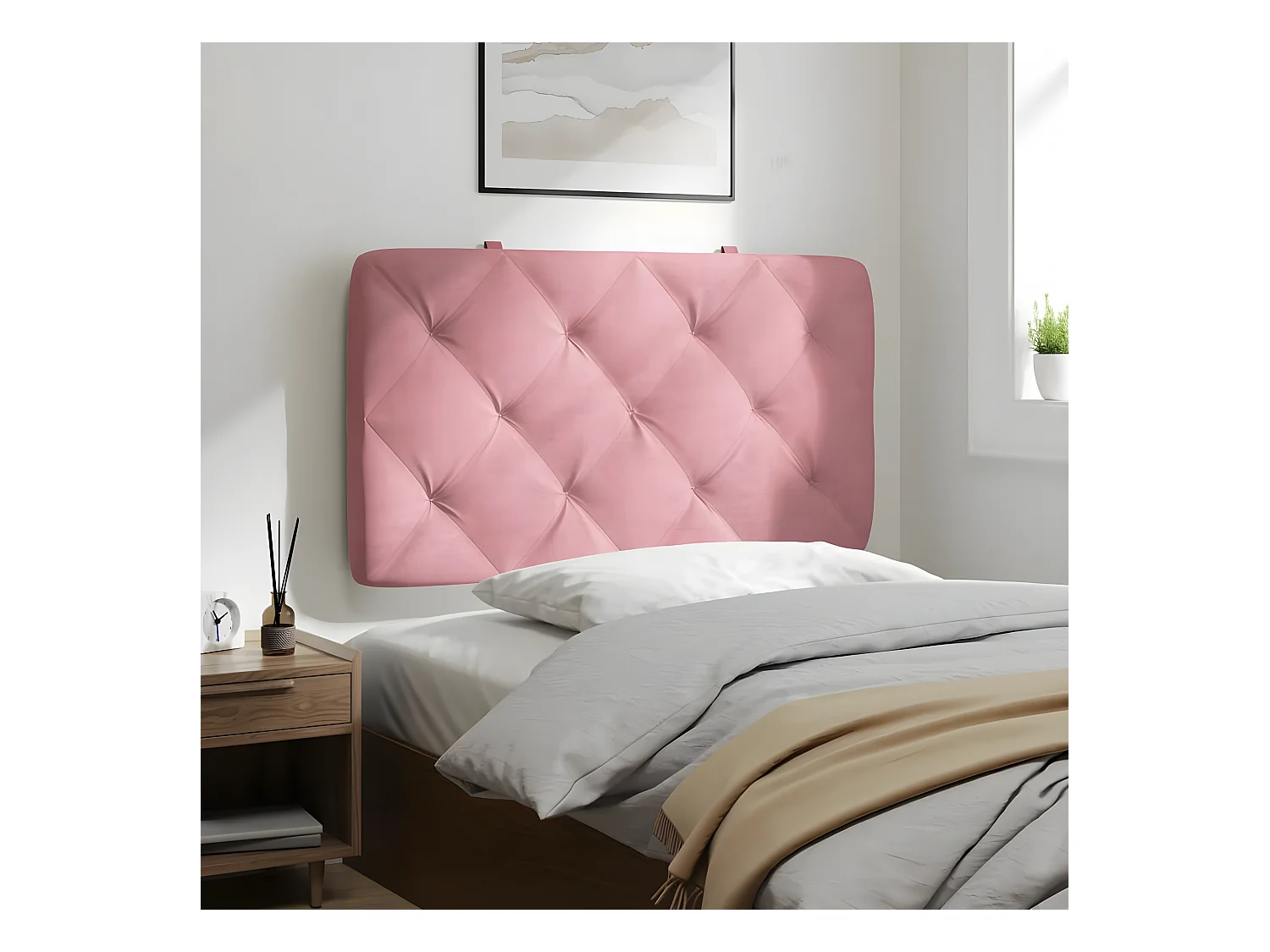 Coussin de tête de lit rose 80 cm velours