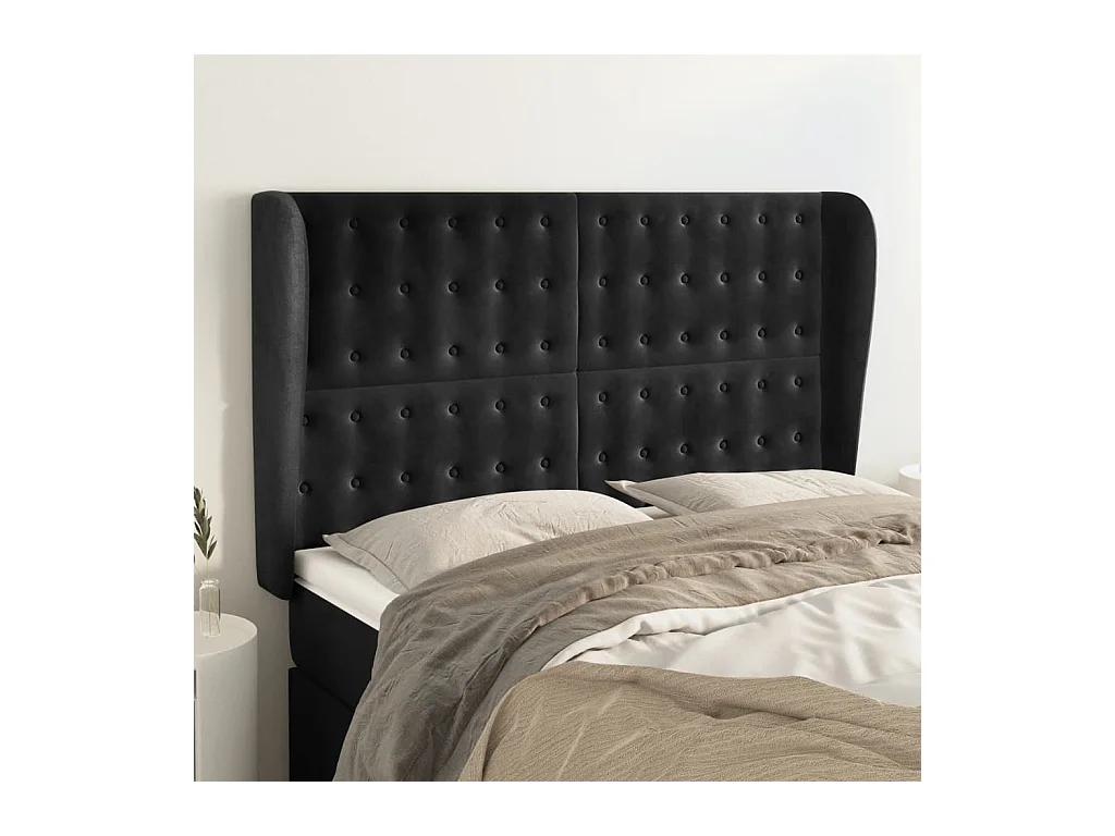 Tête de lit avec oreilles Noir 147x23x118/128 cm Velours