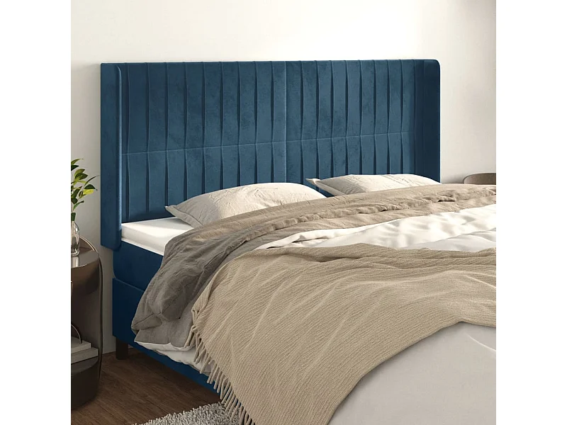 Tête de lit avec oreilles Bleu foncé 183x16x118/128 cm Velours