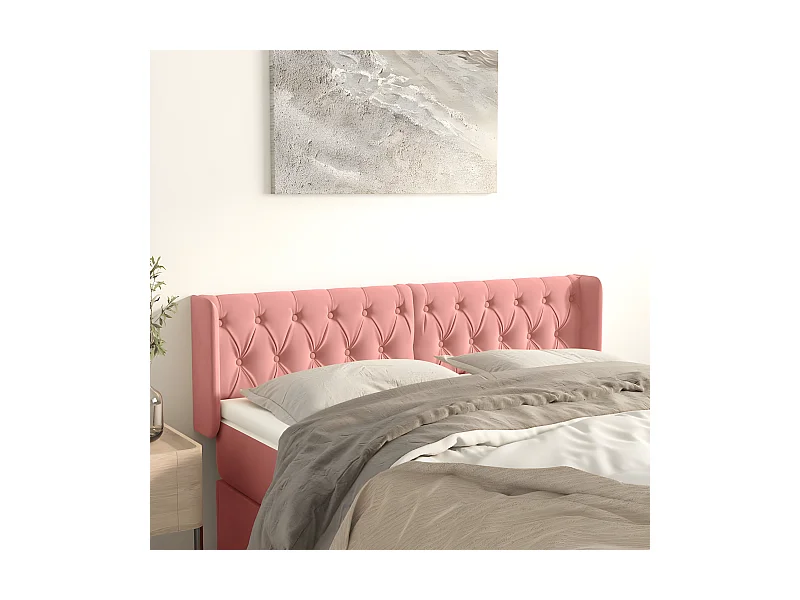 Tête de lit avec oreilles Rose 163x16x78/88 cm Velours