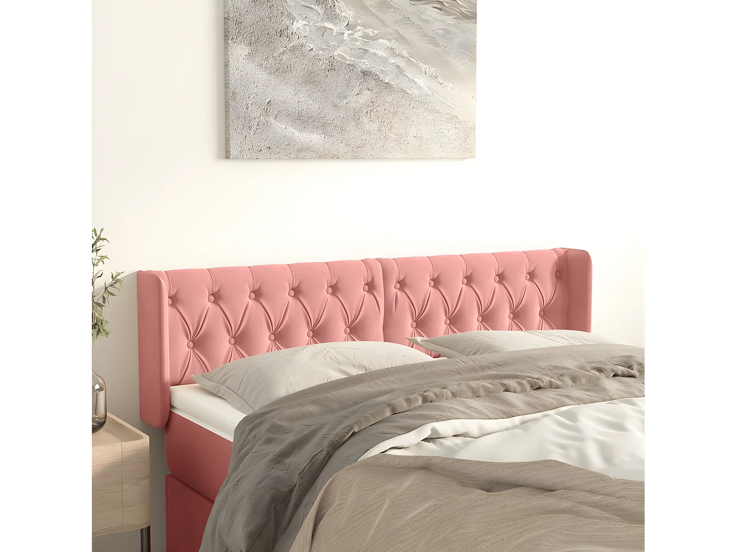 Tête de lit avec oreilles Rose 163x16x78/88 cm Velours