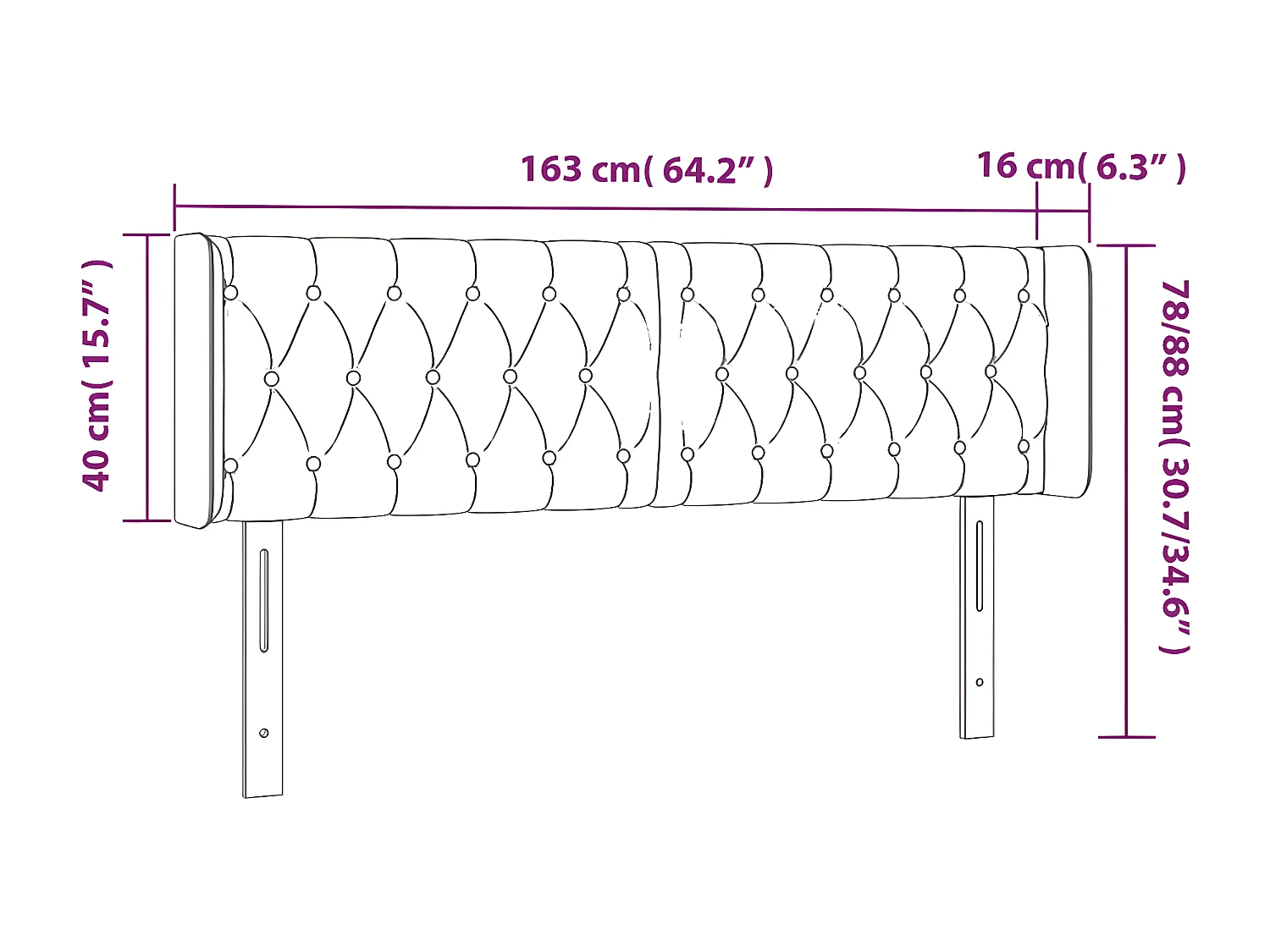 Tête de lit avec oreilles Rose 163x16x78/88 cm Velours