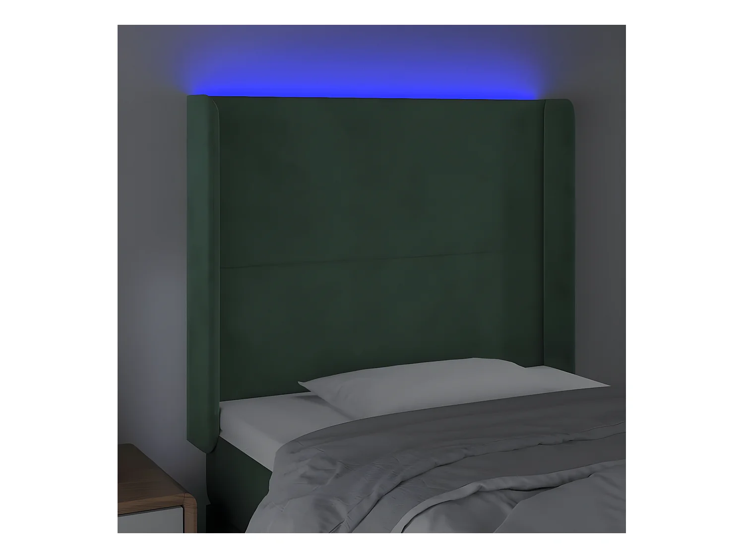 Cabecero con LED de terciopelo verde oscuro 93x16x118/128 cm