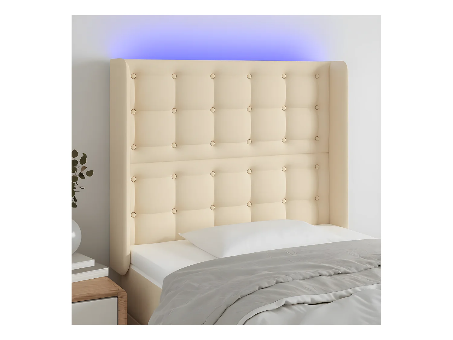 Tête de lit à LED Crème 93x16x118/128 cm Tissu