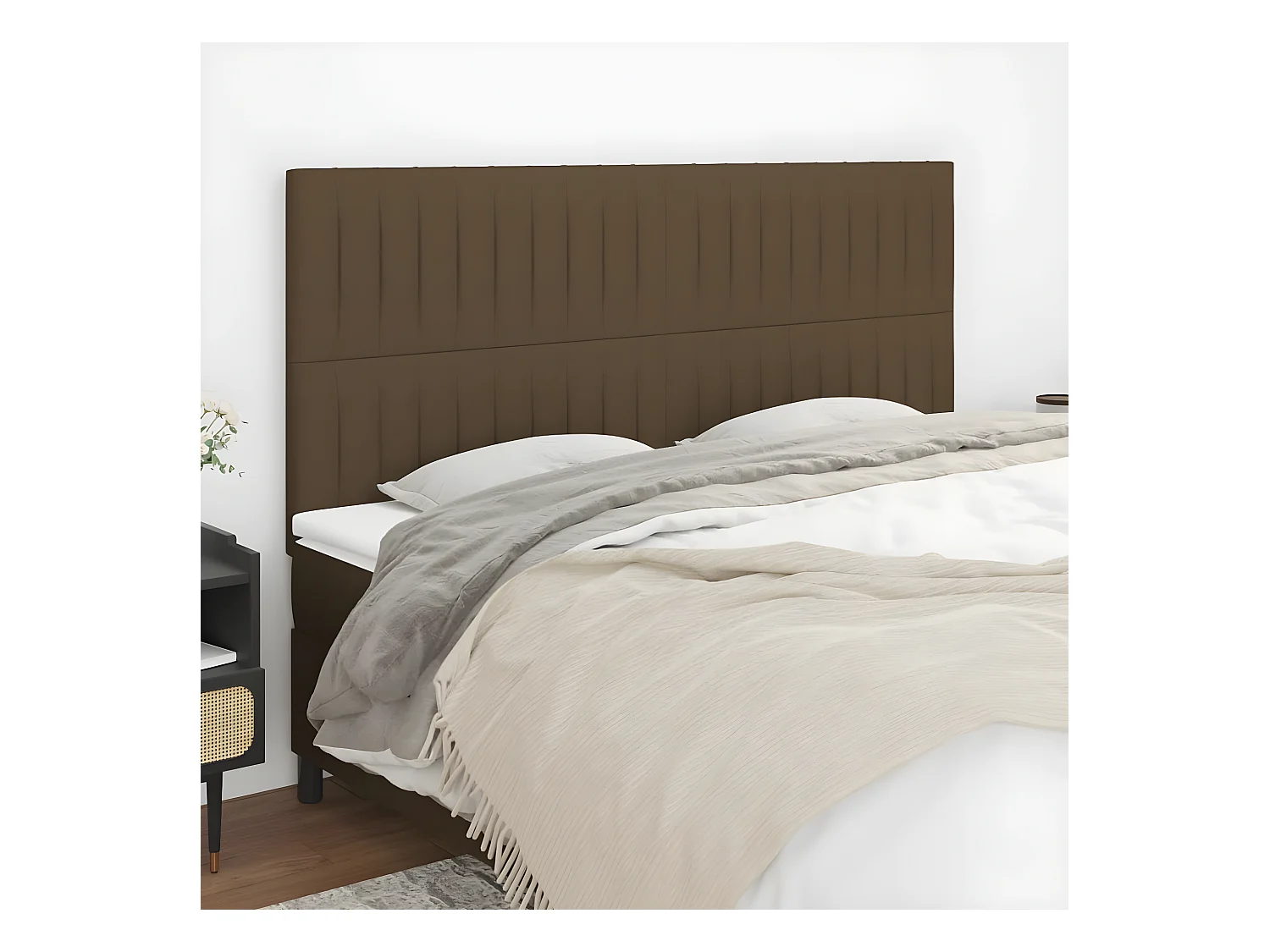 Têtes de lit 4 pièces Marron foncé 100x5x78/88 cm Tissu
