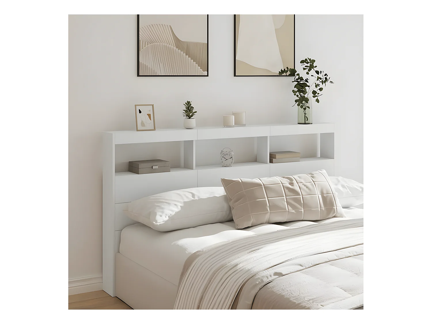 Armoire tête de lit avec LED blanc 180x17x102 cm