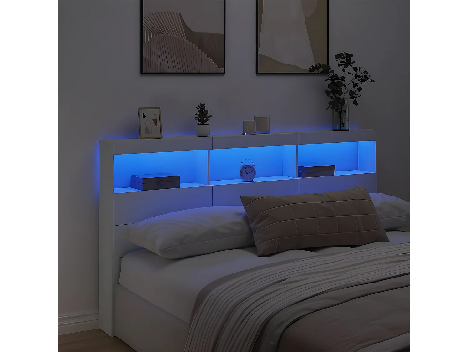 Armoire tête de lit avec LED blanc 180x17x102 cm