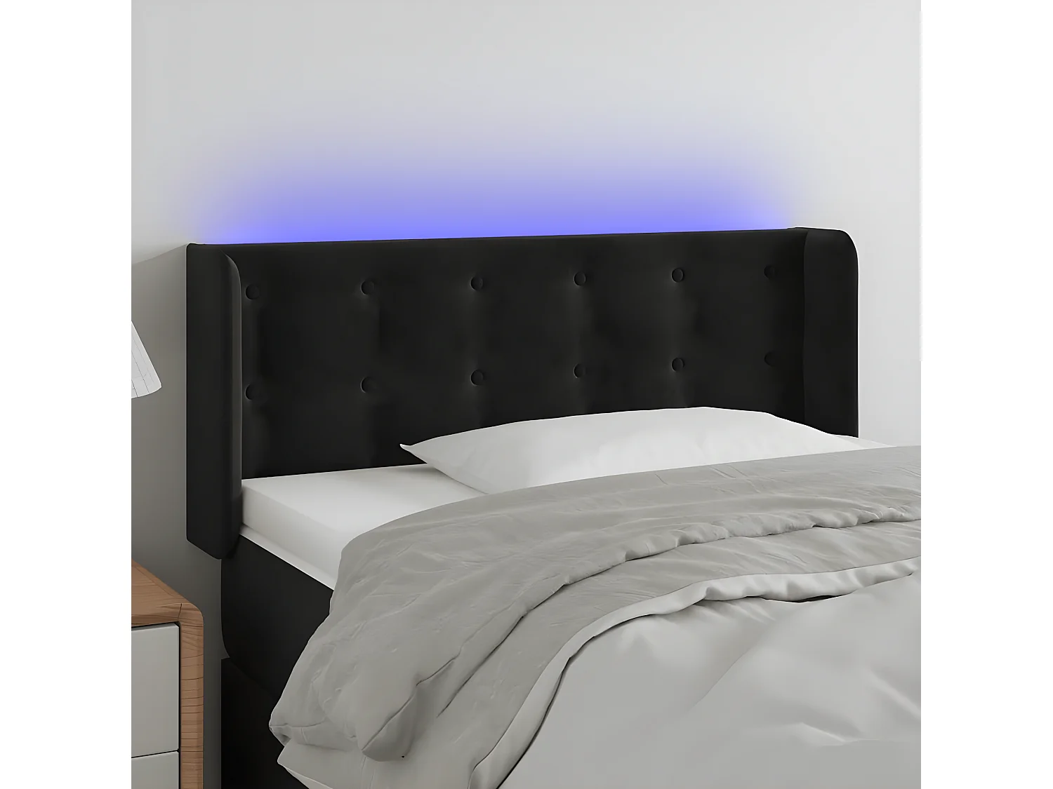 Cabecero con LED de terciopelo negro 103x16x78/88 cm