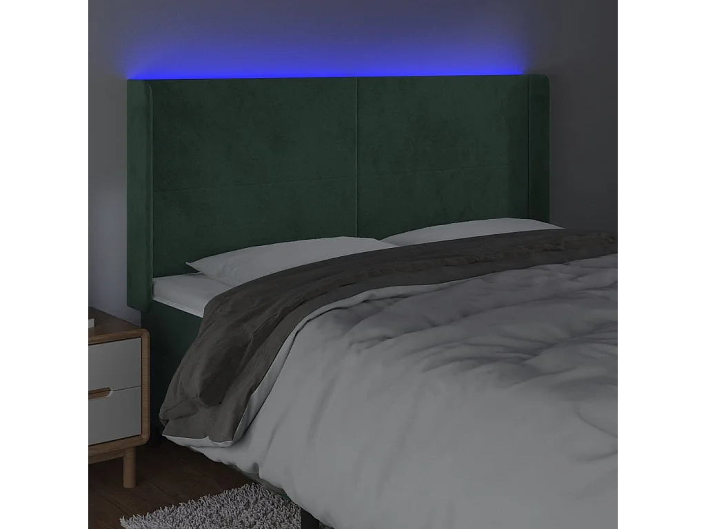 Cabecero con LED de terciopelo verde oscuro 183x16x118/128 cm