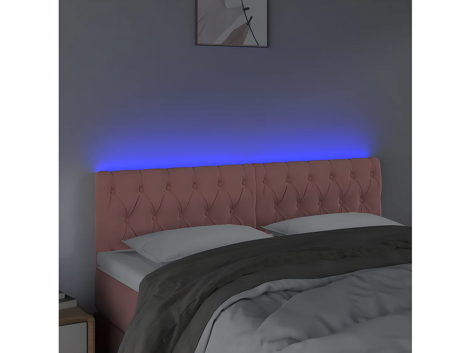 Cabeceira de cama c/ luzes LED veludo 144x7x78/88 cm rosa