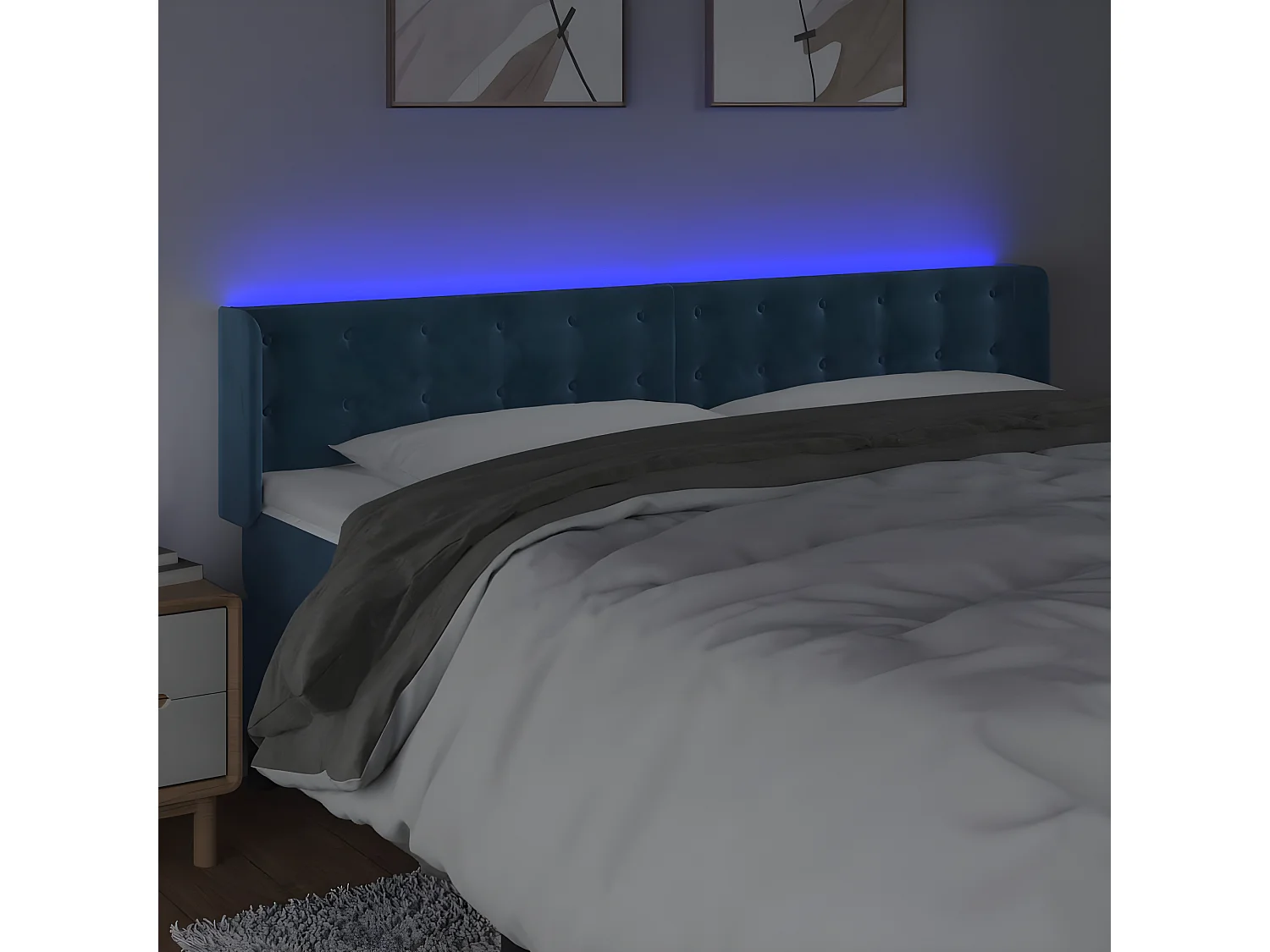 Tête de lit à LED Bleu foncé 163x16x78/88 cm Velours