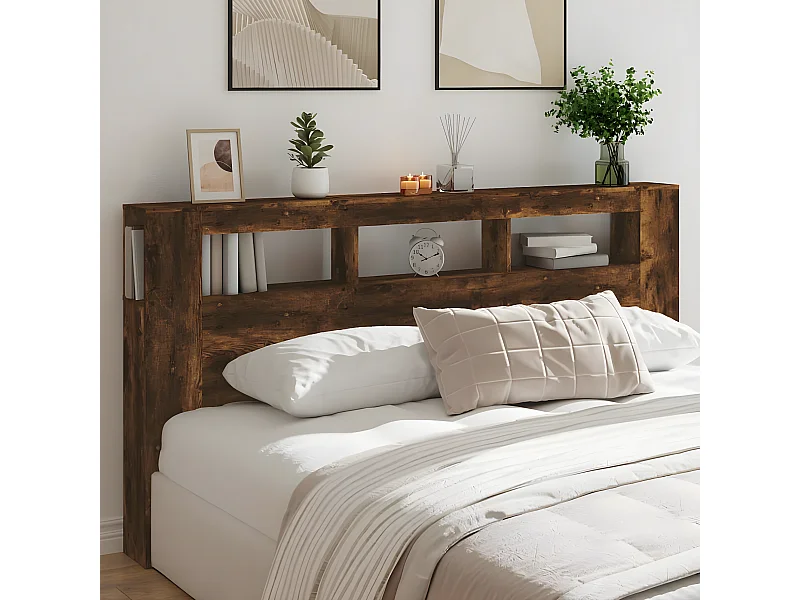 Tête de lit à LED chêne fumé 200x18,5x103,5cm bois d'ingénierie