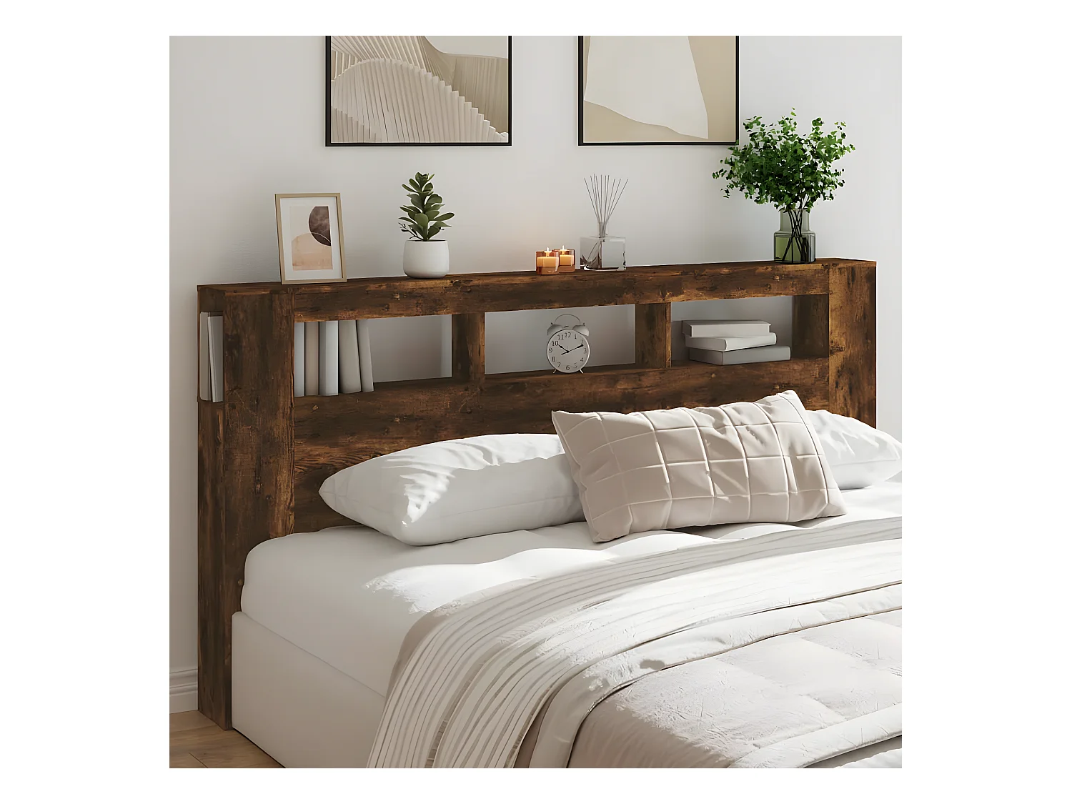 Hoofdeinde met LED 200x18,5x103,5 cm bewerkt hout gerookt eiken