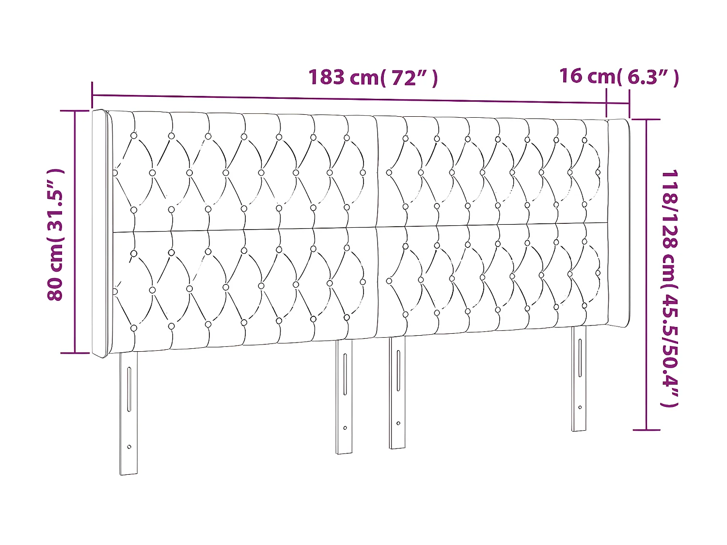 Tête de lit avec oreilles Noir 183x16x118/128 cm Velours