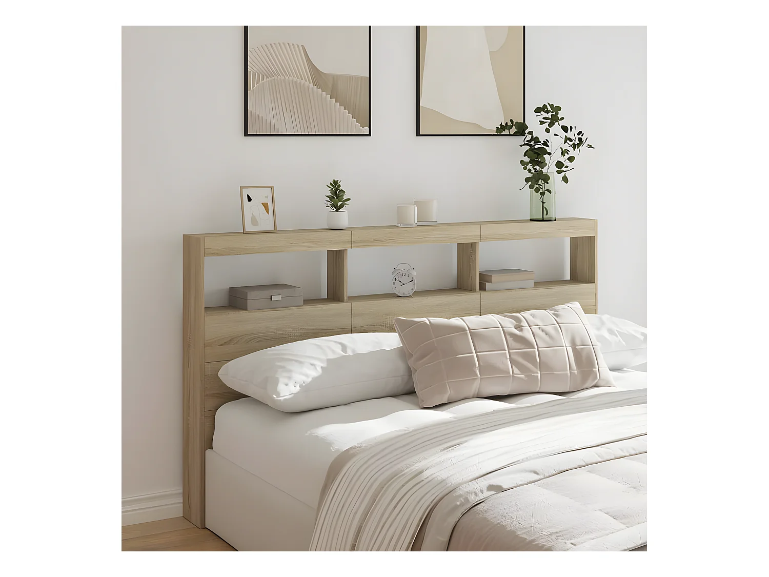 Armoire tête de lit avec LED chêne sonoma 180x17x102 cm