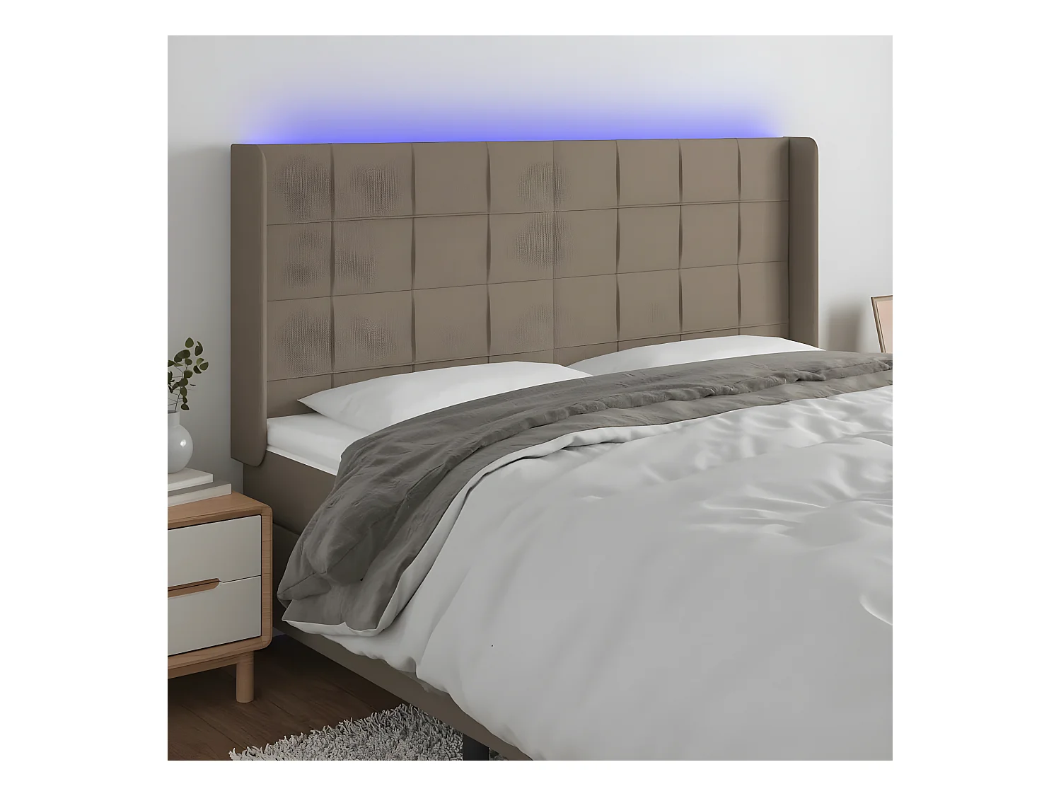 Tête de lit à LED Taupe 183x16x118/128 cm Tissu