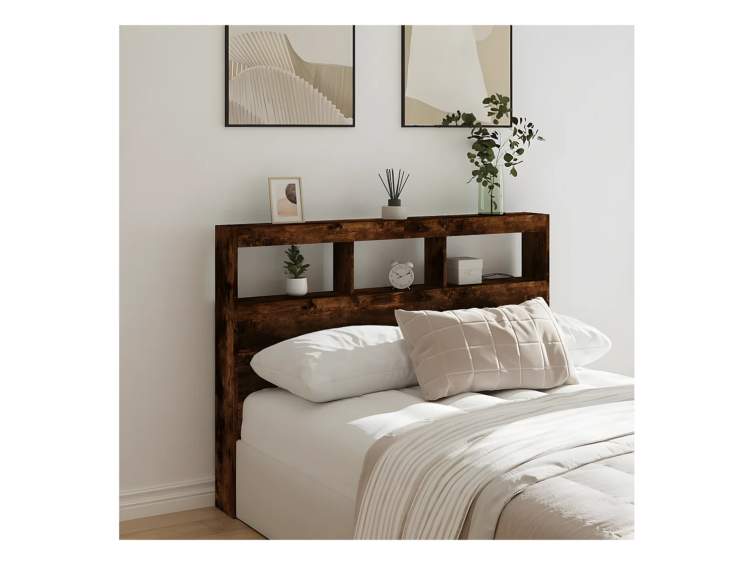 Armoire tête de lit avec LED chêne fumé 140x17x102 cm