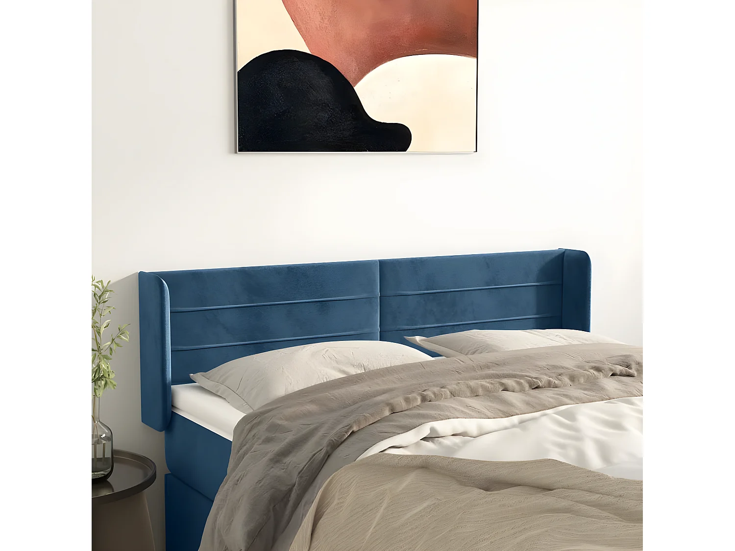 Tête de lit avec oreilles Bleu foncé 147x16x78/88 cm Velours
