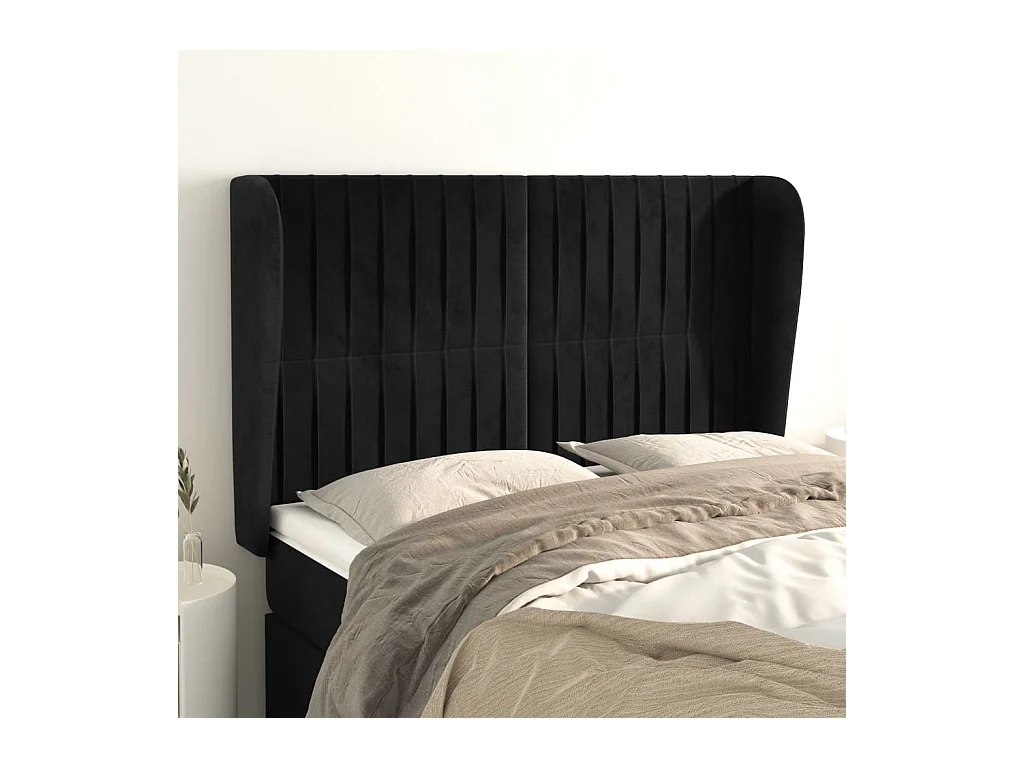 Tête de lit avec oreilles Noir 147x23x118/128 cm Velours