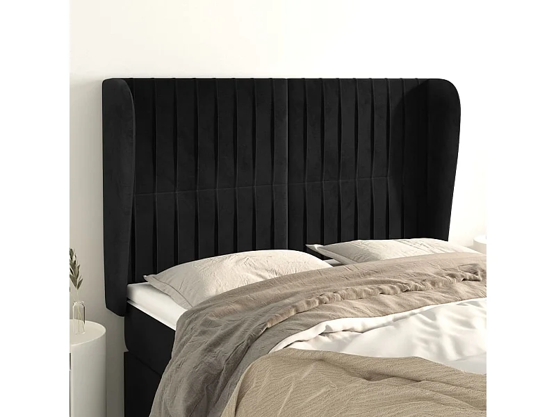 Hoofdbord met randen 147x23x118/128 cm fluweel zwart