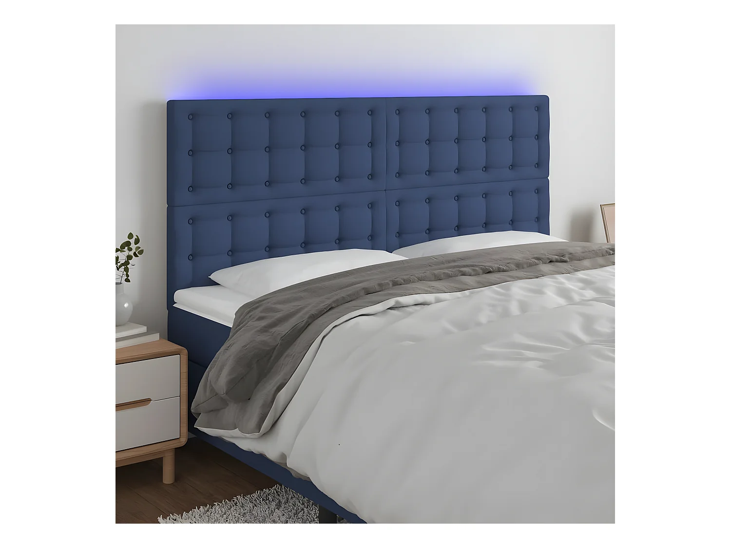 Cabecero con luces LED tela azul 180x5x118/128 cm
