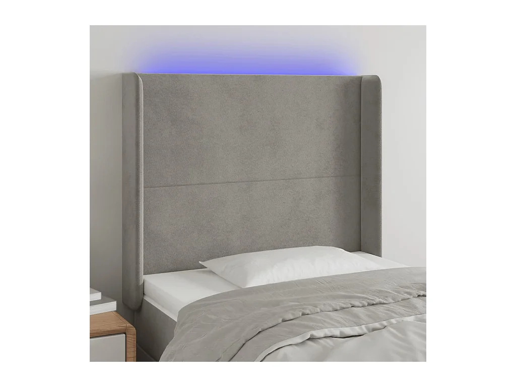 Hoofdbord LED 83x16x118/128 cm fluweel lichtgrijs