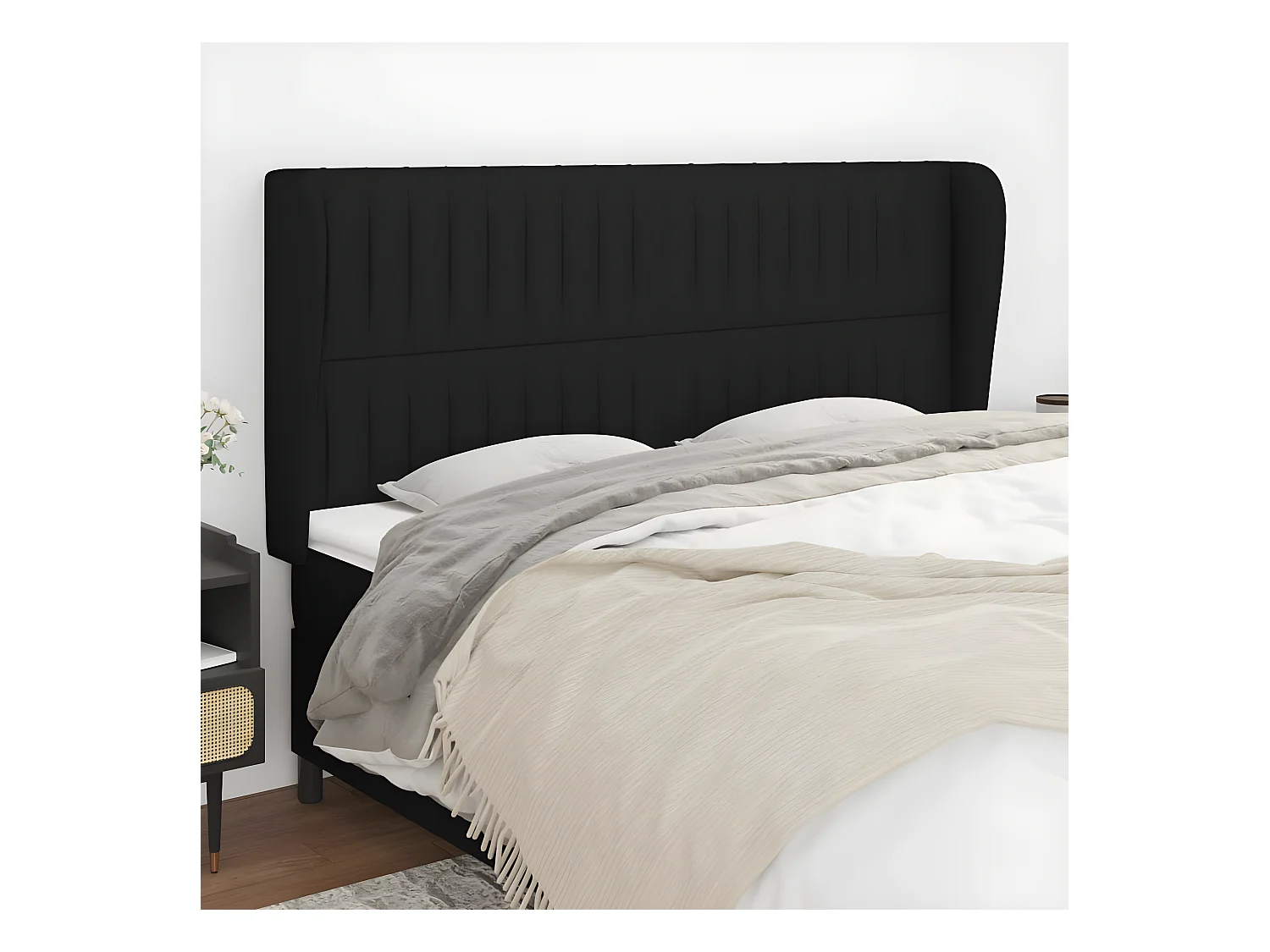 Cabecero con orejas de tela negro 163x23x118/128 cm