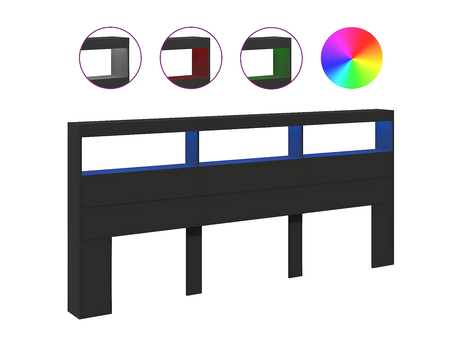 Armoire tête de lit avec LED noir 220x17x102 cm