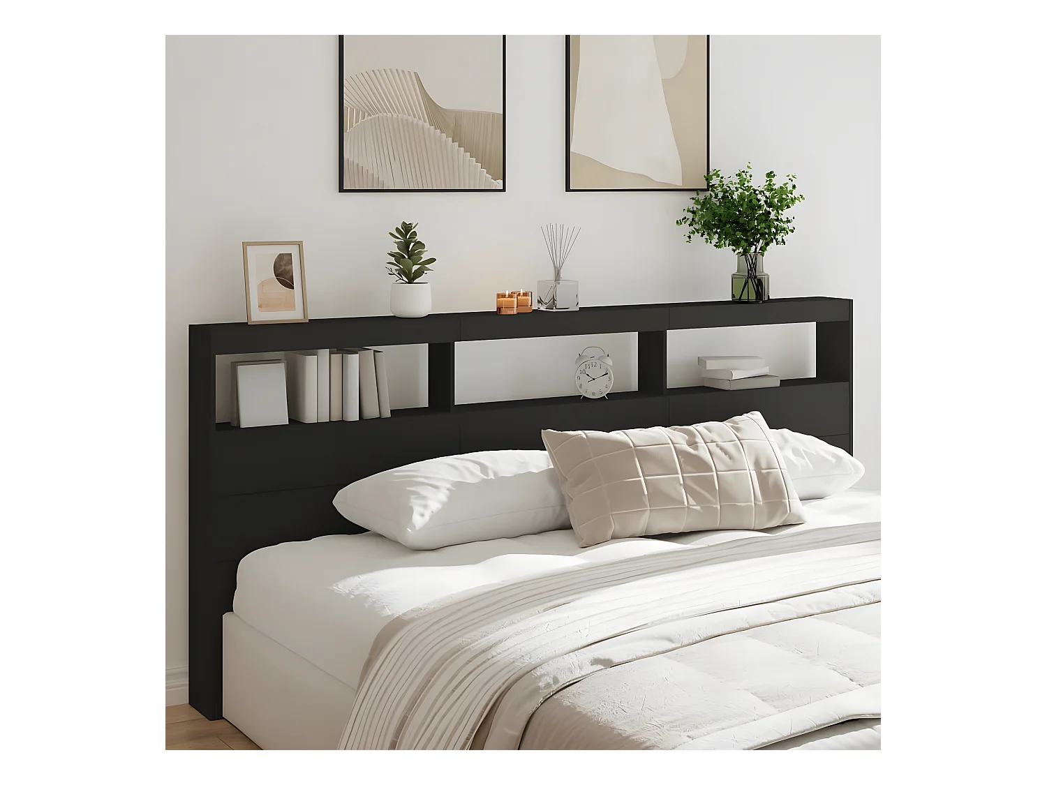 Armoire tête de lit avec LED noir 220x17x102 cm