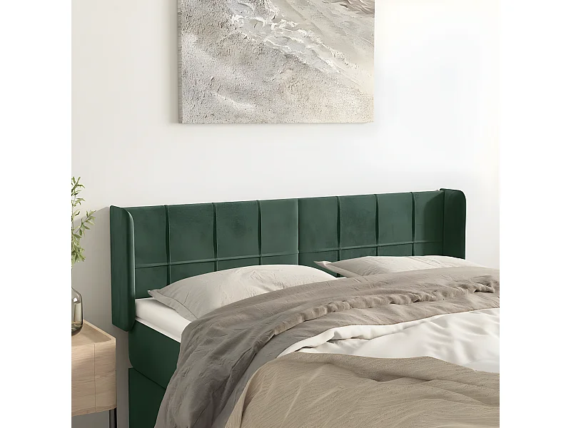 Cabeceira de cama c/ abas tecido 147x16x78/88cm verde-escuro
