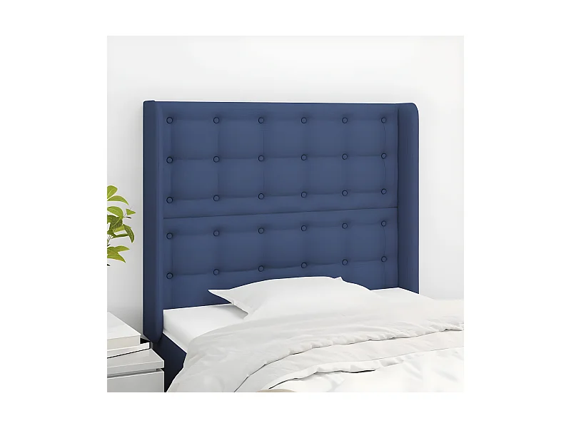 Cabecero con orejas de tela azul 83x16x118/128 cm